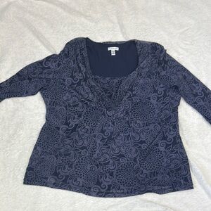 Croft & Barrow Blue Fitted 3/4 Sleeve Blouse